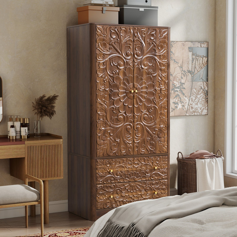 Armoire en relief à 2 portes avec 2 tiroirs, Noyer