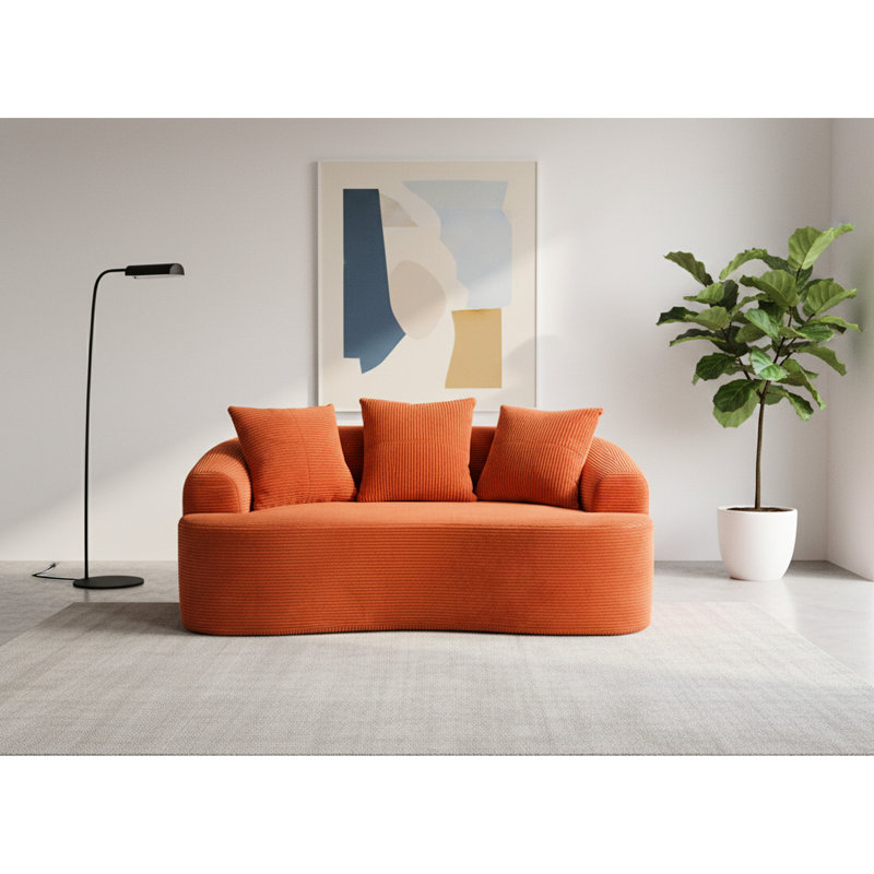 Rouge orange incurvé 67,06 po, coussins à ressorts ensachés, 3 coussins décoratifs, sièges moelleux pour chambre orange, sans assemblage, convient aux petits espaces