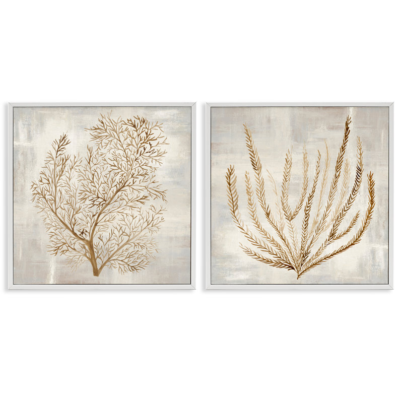 Ensemble de 2 giclées encadrées Beige Tides Coral Branches, design par Hannah Dawson, H 12 po x l 24 po