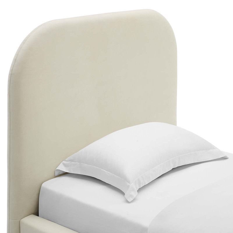 Keynote Upholstered Fabric Curved Platform Bed, Twin, Alabaster