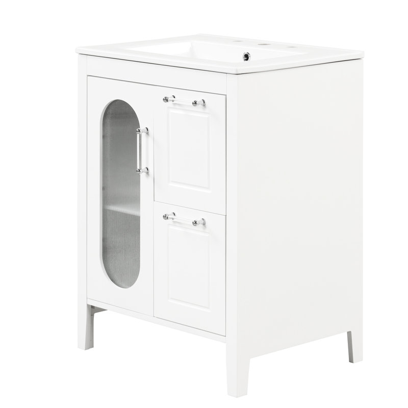 Meuble-lavabo de salle de bain avec lavabo, armoire moderne, tiroirs, tablette réglable et lavabo à porte, deux tablettes,