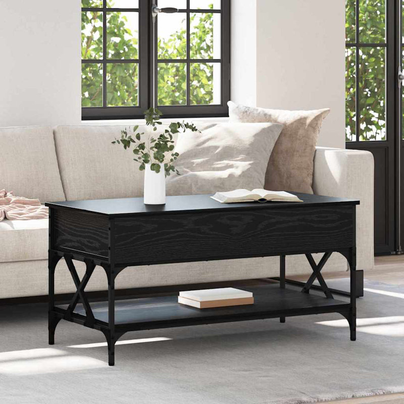 Lift Top Coffee Table with Storage, 50cm. H x 100cm. L x 50cm. W, Black Oak