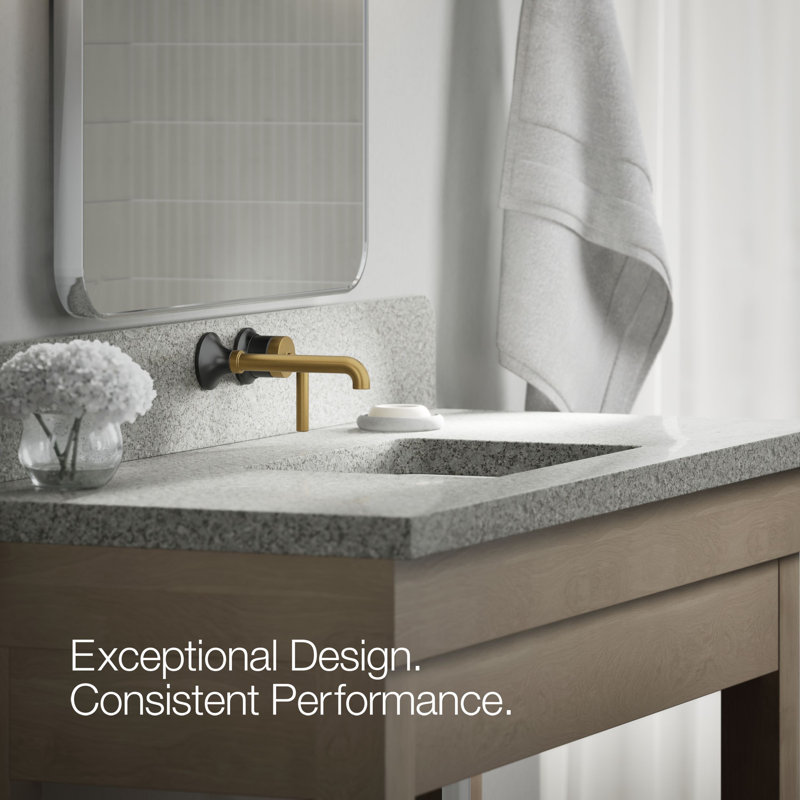 Tone Wall-Mount Single-Handle Bathroom Sink Faucet, Matte Black/Moderne Brass