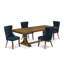 Cet ensemble de salle à manger moderne 5 pièces comprend une table de cuisine rectangulaire et 4 chaises de salle à manger en tissu de polyester bleu marine, noyer antique-1638393903