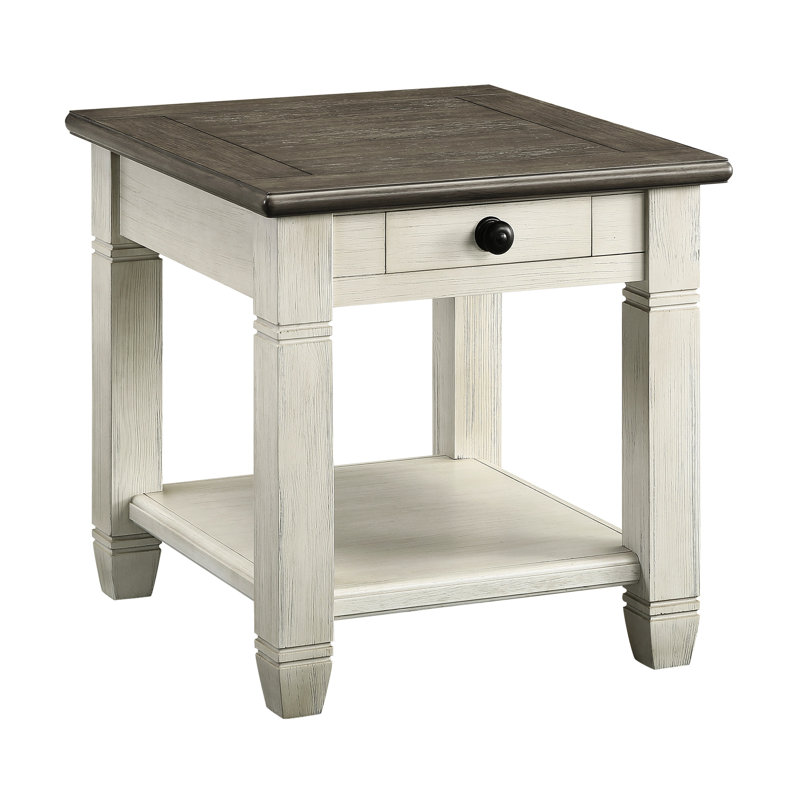 Table d'appoint de salon Rosy Brown et blanc antique avec tiroir et tablette pour rangement fonctionnel, Blanc antique