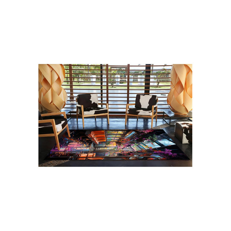 Train Interior Floral Spring Red Color Patterned Woven Floor Carpet, Rectangle 3'4" x 6'7"