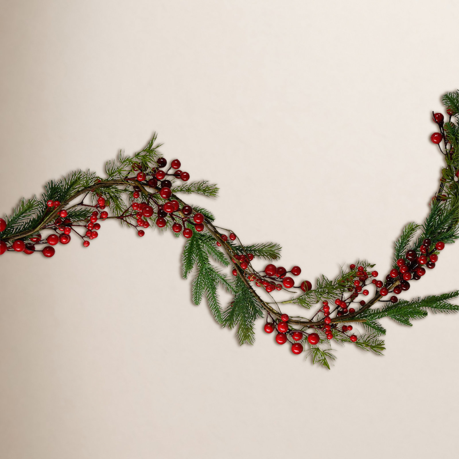 The Holiday Aisle® Classic Winter Berry Garland, Green;Red