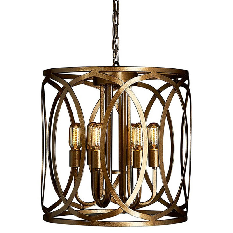 New Orleans 6 - Light Unique Drum Chandelier, Bronzed Brass