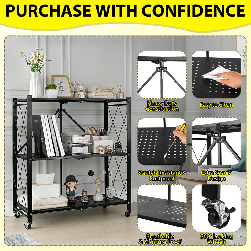 3-Tier Collapsible Rolling Storage Rack