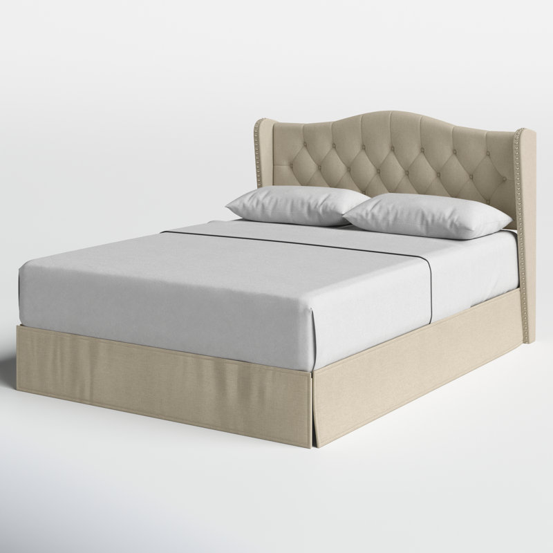 Knott Upholstered Wingback Storage Bed, Beige, Queen