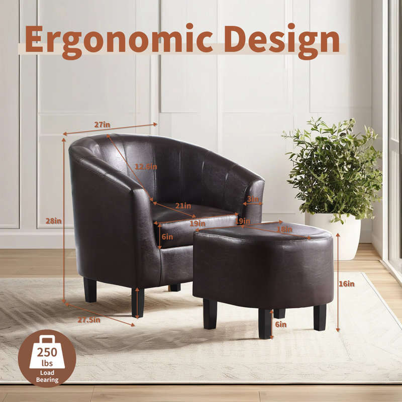 Fauteuil demi-tonneau en cuir avec repose-pieds Pu
