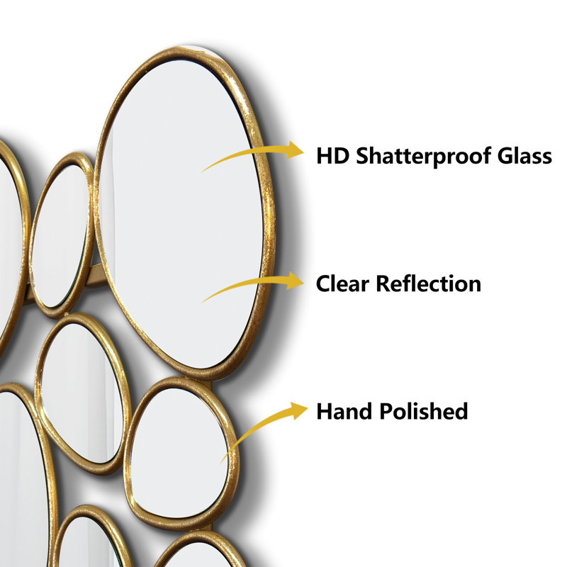 Metal Framed Rectangle Wall Mirror Accent Decorative Mirror Multi-Size Pebble Design Art Mirror Vertical