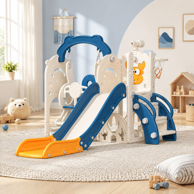 7-In-1 Toddler Swing And Slide Playset With Basketball Hoop & Golf Game, Astm Certified Hdpe Indoor Outdoor Playground Set For Kids Ages 1–6