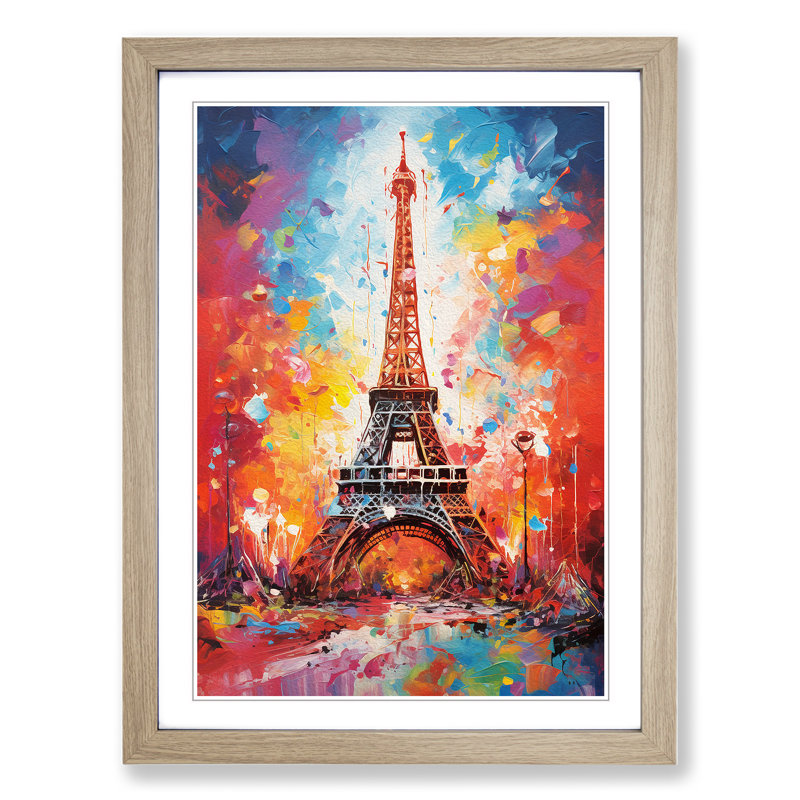 Eiffel Tower Action Painting No.2 - Single Picture Frame Print on Wood, Oak, 34" H x 25" W x 2" D