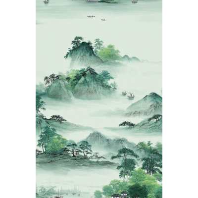Papier peint traditionnel paysage oriental serein