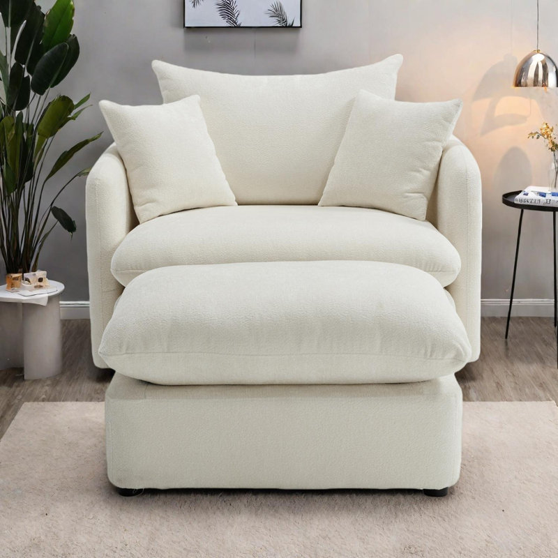 Fauteuil d'appoint pivotant surdimensionné avec repose-pieds Boneless, largeur de siège de 37,8 po, 3 coussins, chenille