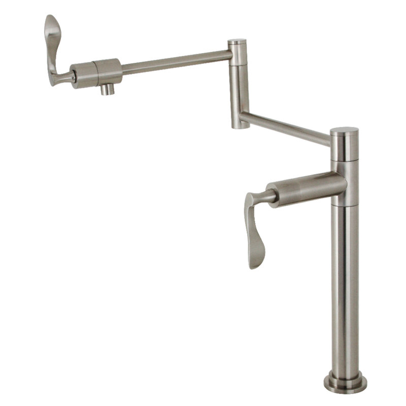 Kingston Brass Century Two-Handle 1-Hole Deck Mount Pot Filler Faucet, Brushed Nickel