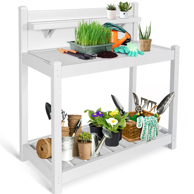 Vinyl Garden Potting Bench Table, White