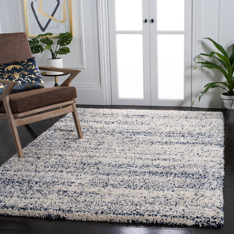 Tapis ivoire / bleu marine Audriauna, Rectangle 9 pi x 12 pi