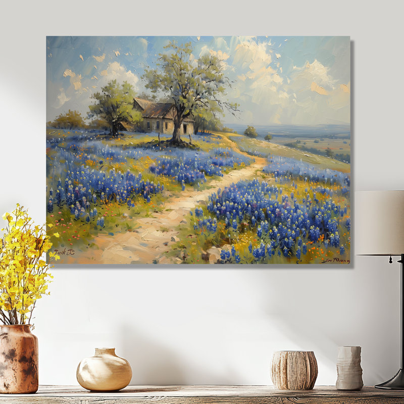 «Blue Green Summer Meadow Charm Blue Bonnets II - Blue Bonnets», art mural, Métal métal, H 30 po x l 40 po x P 1,5 po