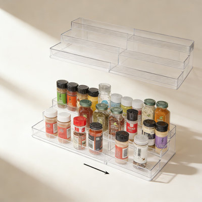 3-Tier Expandable Spice Rack Organizer Set Of 2, Versatile Clear Storage Shelf For Kitchen Counter, Bathroom, Office Desk, And Cabinet Organization