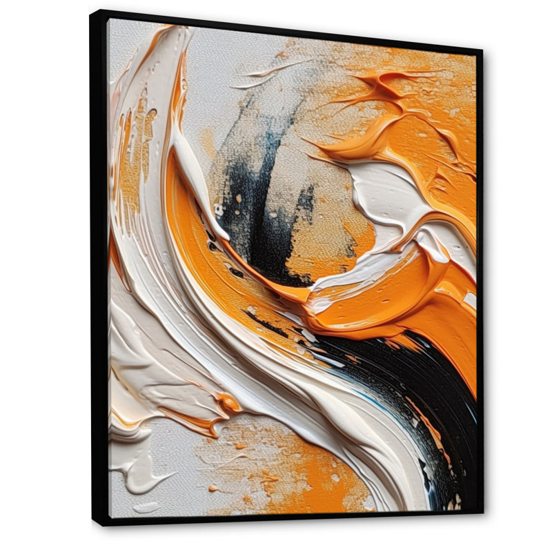 Orange et noir Mystic Spirals IV - Abstract Spirals, art mural sur toile, Cadre flottant noir, H 32 po x l 24 po x P 1 po