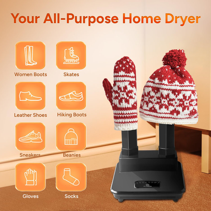 Black Adjustable Heat Blower Shoe and Boot Dryer