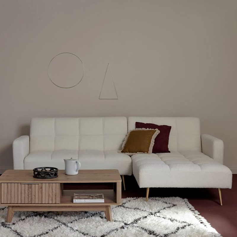 Emerie Posh Corner 96.06" Upholstered Sectional, Gold, Off White Boucle