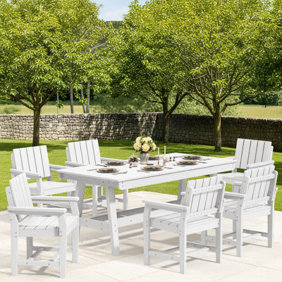 HDPE Outdoor Dining Set, 7-Piece Patio Table With Umbrella Hole And Armchairs – Weather-Resistant