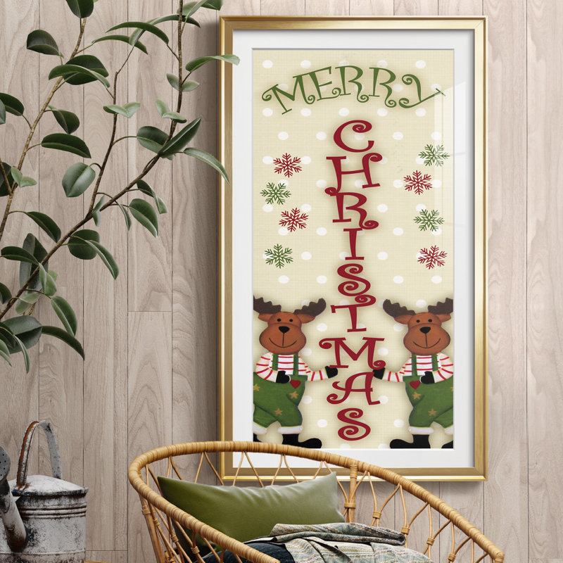 Reindeer Merry Christmas - cadre photo, impression d'art textuel, H 22,5 po x l 42,5 po x P 1,5 po, Encadrement doré