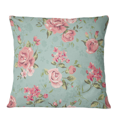 Coussin décoratif à motif rétro roses et blanches sur fond vert II
