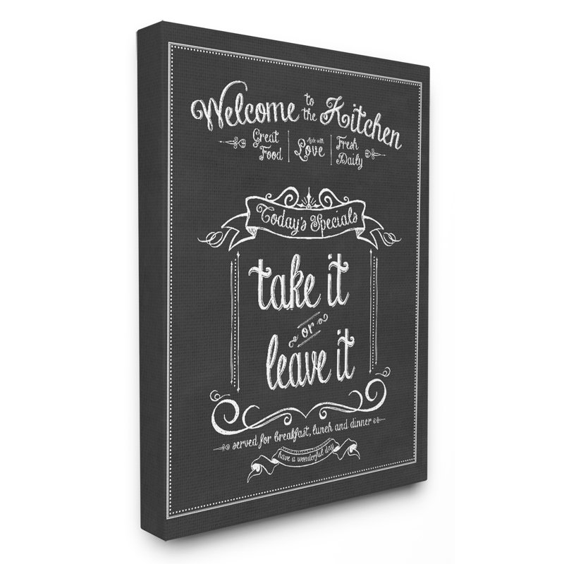 «Welcome To The Kitchen Chalkboard», reproduction d'art textuel sur toile, H 20 po x l 16 po x 1,5 po, Toile tendue