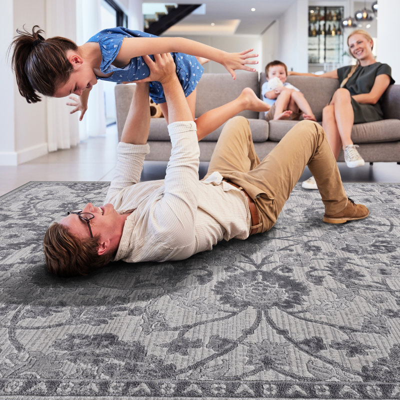 Tapis tissé de 6 x 9 po gris et argent