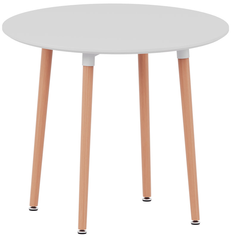 Triston 90 cm Beech Round Dining Table with Wood Base, White