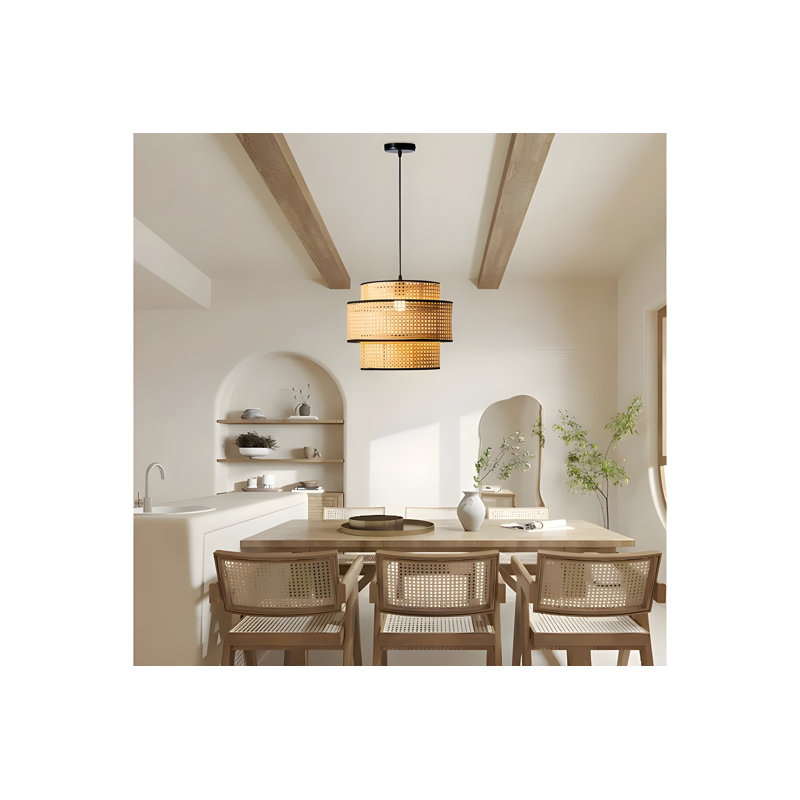 Luminaire suspendu en bambou tissé à 1 couche pour salon