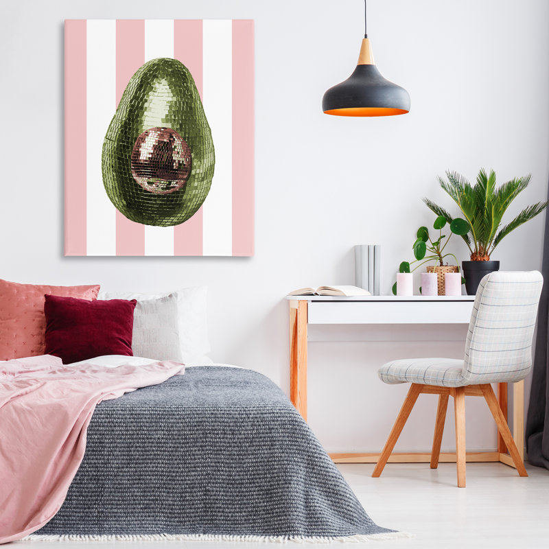 Disco avocat sur toile rose, design par Lil 'Rue, H 48 po x l 36 po