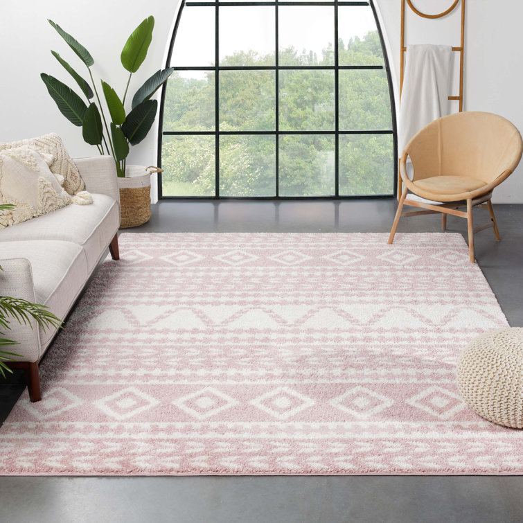 Marandia Geometric Machine Made Power Loom Polypropylene Area Rug in Pink