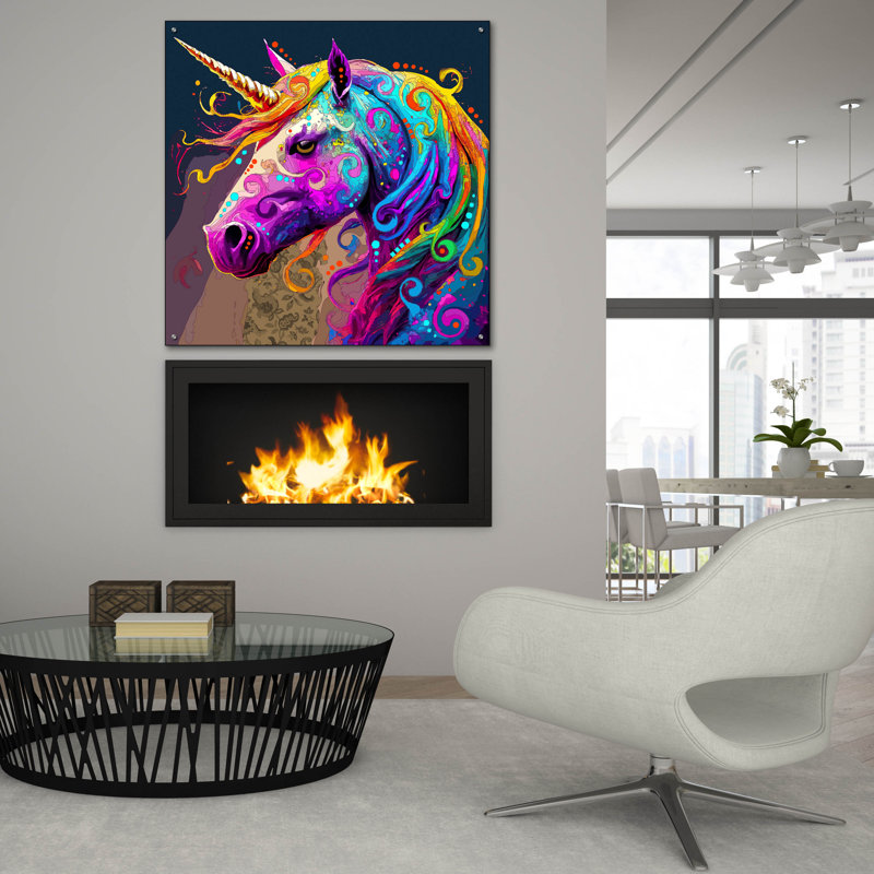 «Unicorn» par Dean Russo, art mural en verre acrylique, H 36 po x l 36 po x P 0,2 po
