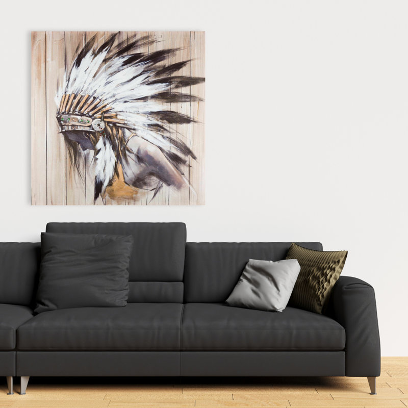Indien avec des plumes - Art figuratif spirituel sur toile pour la maison