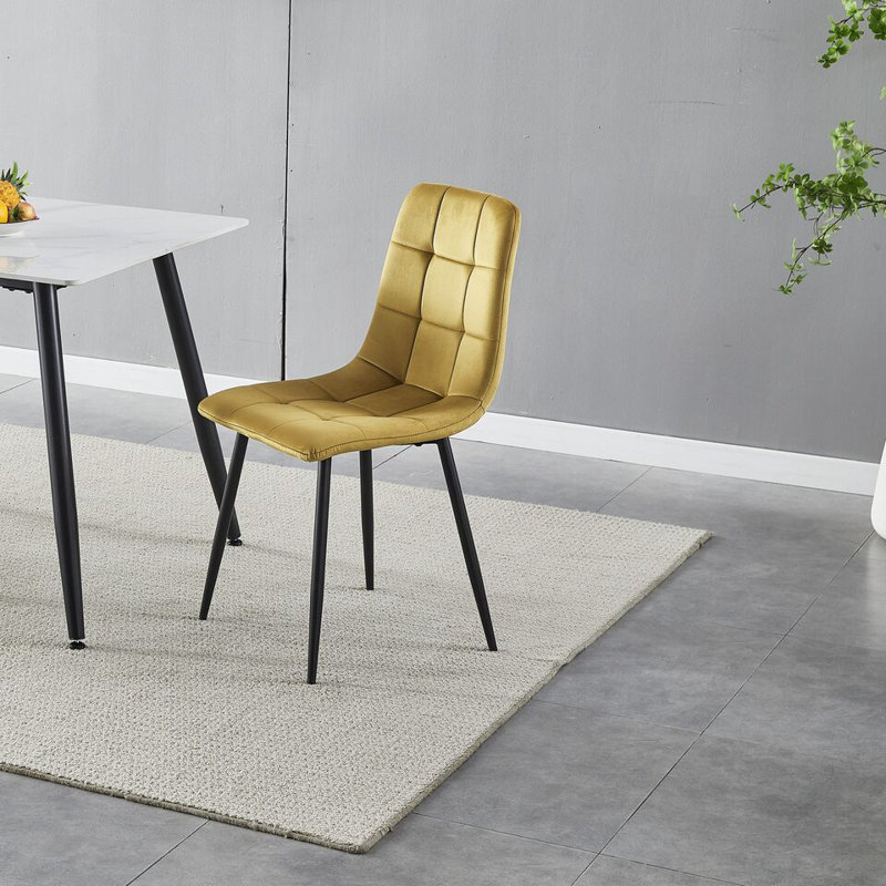 Adalaina 47cm H Tufted Velvet Upholstered Metal Armchair, Yellow
