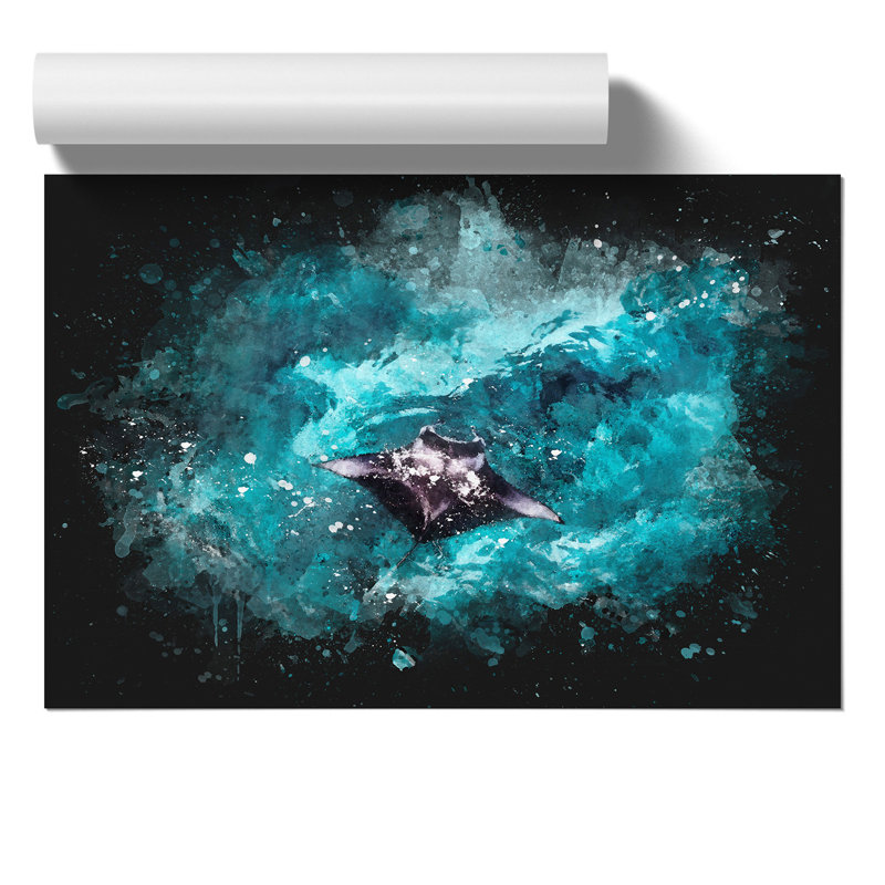 Manta Ray Paint Splash - Frameless Print, 42cm H x 59cm W x 0.1cm D