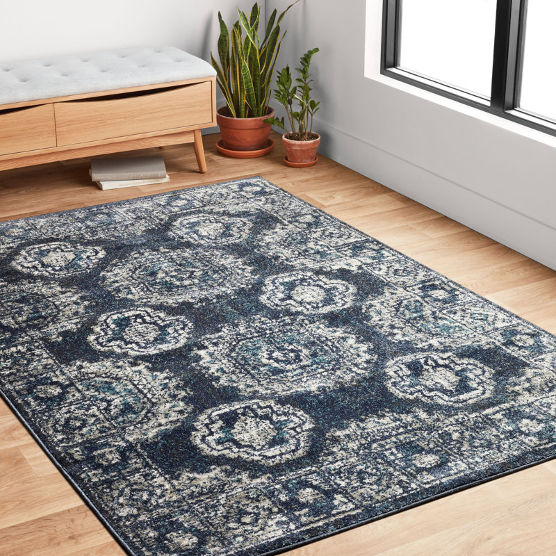 Tapis oriental gris / denim Robson, Rectangle 9 pi 6 po x 13 pi