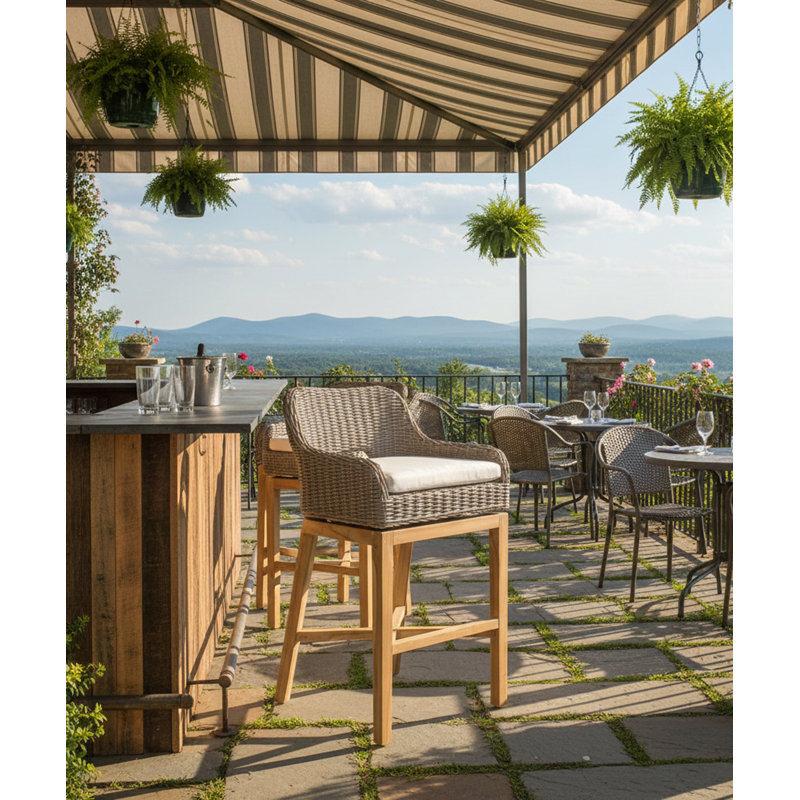 Tabouret d'extérieur en PVC avec coussin Burg, Tabouret de comptoir (siège d’une hauteur de 24