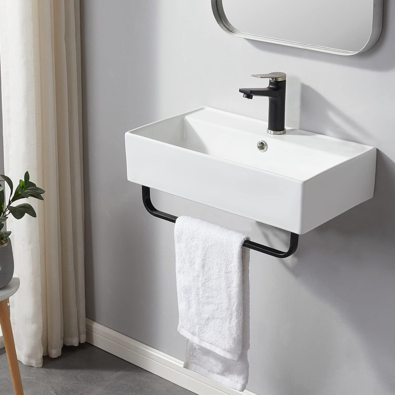 21" X 12" Modern Wall Mounted Ceramic Bathroom Sink With Towel Rack