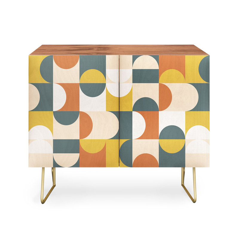 The Old Art Studio Mid Century Modern Geometric 23 2 Door Credenza Cabinet, Brown