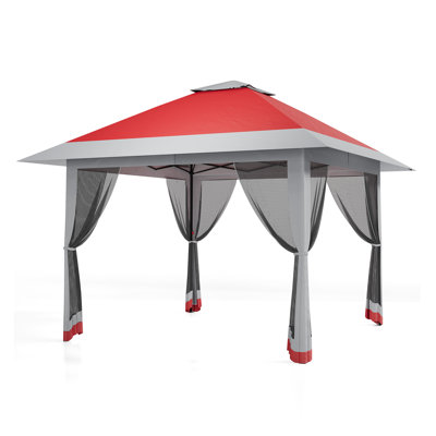 13' x 13' Pop-Up Gazebo with Mesh Netting, Instant Canopy Tent with Double Ventilated Roof, 169 sq ft Shade Shelter for Patio, Backyard, Garden