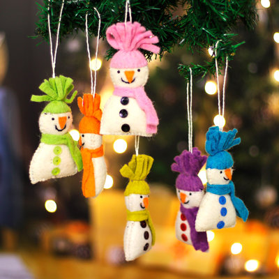 Dakota Fields Handmade Holiday Snowmen Wool Felt Ornaments (Set Of 6)