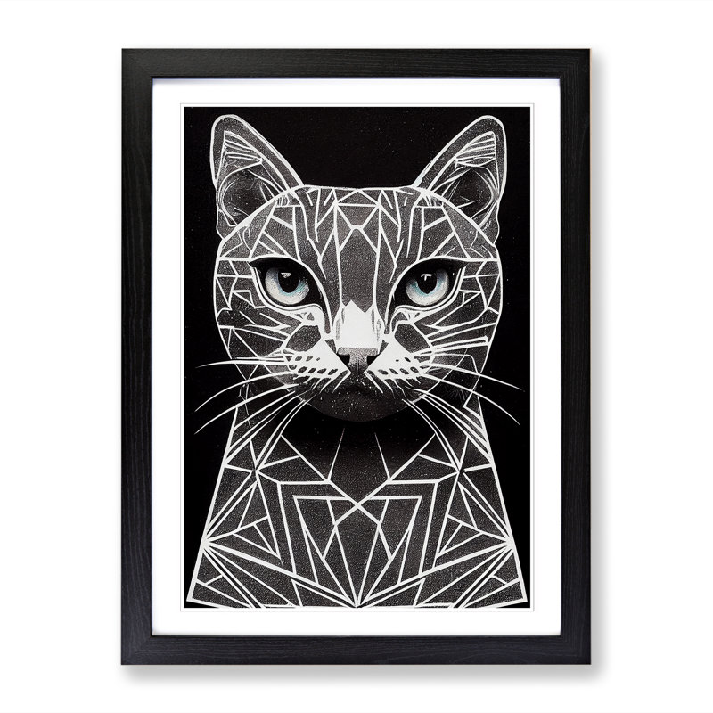 FRM-V0523-376X Cat Geometric 1 Piece Single Picture Frame Wall Art, 34cm H x 25cm W x 2cm D, Oak Framed