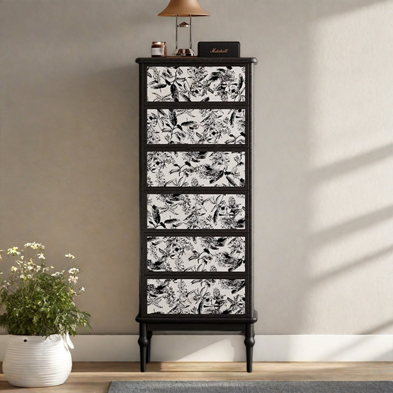 Commode décorative noire à six tiroirs en bois massif noir