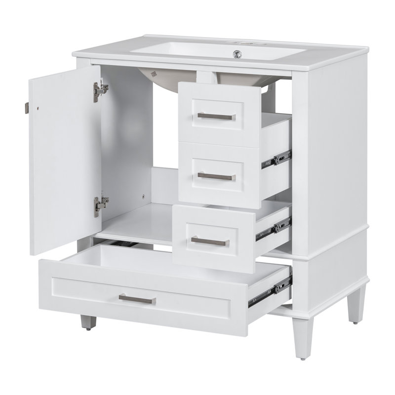 Ensemble de meuble-lavabo moderne avec ensemble lavabo 30 po, meuble-lavabo moderne avec porte à fermeture douce et 3 tiroirs, structure en bois massif (blanc)